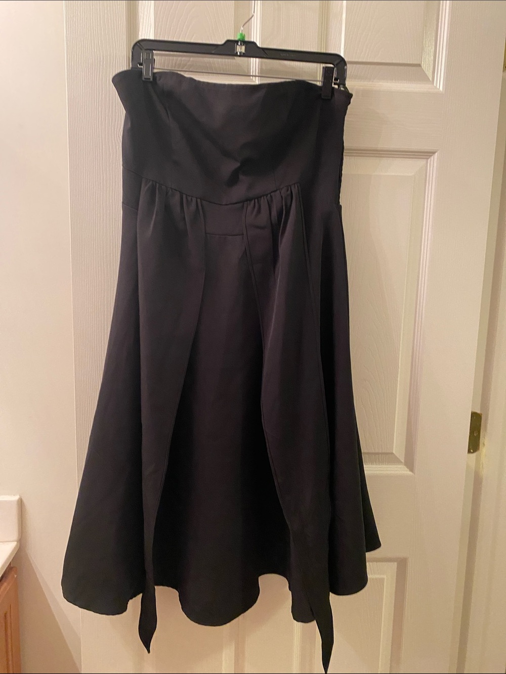 Belle Pogue Strapless Black A-Line Midi Dress